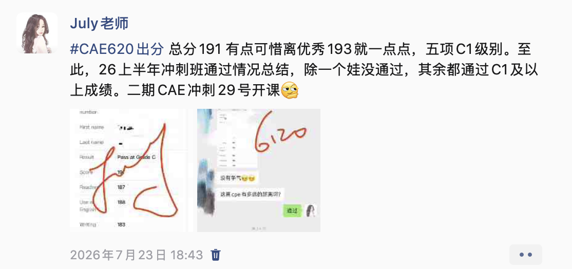 教学成果 · CAE 总分 191